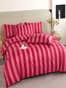 3pieces Simple Style Orange Stipe Bedding And Duvet Set Duvet Cover Queen Size -Super Soft Polyester Duvet Covers Collection - Lightweight, Duvet Cover - Soft Breathable Bedding (Queen, Orange) - Hot Pink - View 5