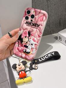 Disney Minnie Mouse & Marie Cat Phone Case With Minnie Charm And Minnie Lanyard - Cute Minnie And Marie Protective Case With 3D Pop-Up Style And Pink Background Design, Equipped With Delicate Minnie Decorative Lanyard And Beaded Bracelet For Easy Carrying, Compatible With IPhone 17, 16, 15, 14, 13, 12, 11 Pro Series, Ideal For Birthdays, Holidays, Anniversaries, Graduation Gifts, Or Any Special Occasion To Surprise Family, Friends, Classmates, And Loved Ones. - trắng - Xem 4