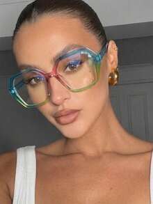1 Pair Women's Asymmetrical Polygon Summer Vibrant Colorful Versatile Street Style Gradient Flat Lens Glasses - Multicolor - View 2