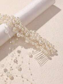 1pc Handmade Pearl Pendant Tassel Hair Clip, Beautiful-Border European And American Style Hair Accessory Wedding, Party, And Bridal Hairstyles - 白色 - 查看 6