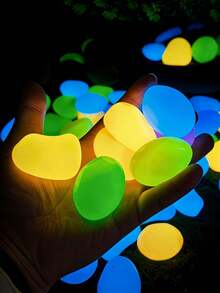 1/2 Multi-Color Glow Pebbles, Long-Lasting Glow Function, Smooth Material, Waterproof And Fade-Resistant, Easy To Clean And Reusable, Suitable For Garden Paving, Potted Plant Landscapes, Aquarium Decoration, Outdoor Garden Decoration, Night Glow - A - View 5