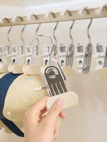 5pcs High Quality Stainless Steel Clothes Clips, Adjustable Metal Pants Rack With Clips, Hanging Laundry Clips With Hooks, For Garments, Pants, Skirts, Decor, Spring, Minimalist, Portable Hanging Clothes Clips For Summer Tops - View 12