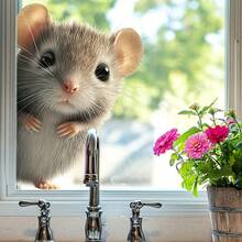 1/3/5pcs Static Glass Film, Cute Probe Mouse Pattern Window Sticker, Double-Sided Printing Removable Privacy Screen Decal, Decorative Sunshade For Home Window Decoration And Interior Glass Surface Ornament - Cute Mouse Window Stickers - View 4