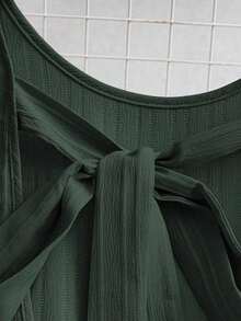 Vestido casual mini de mujer con tirantes de amarre, espalda descubierta, sin mangas, corte evasé y dobladillo con volantes - Verde - Ver 4