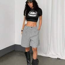 Women's Casual Black & White Plaid Shorts, Spring - Blanco y Negro - Ver 4