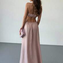 New Boho Style Dress With Oversized Ruffle, Drawstring Waist, Strapless, Versatile Wear, Romantic Beach Vacation Vibe Gown - Albaricoque - Ver 3