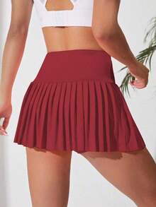 Falda de tenis, falda pantalón de golf plisada, cintura alta con short interior, cintura ancha, falda pantalón informal forrada para deportes, , pickleball, falda deportiva - Burdeos - Ver 2