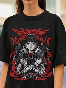 Camiseta de anime interesante |   Estilo estético, camisetas con estampados retro, sudaderas de anime geniales, camisetas de anime de cómics. |   Adecuado para todas las estaciones, cuello redondo, tela ligeramente elástica, corte regular, estampado, unisex para hombres. - Negro - Ver 1