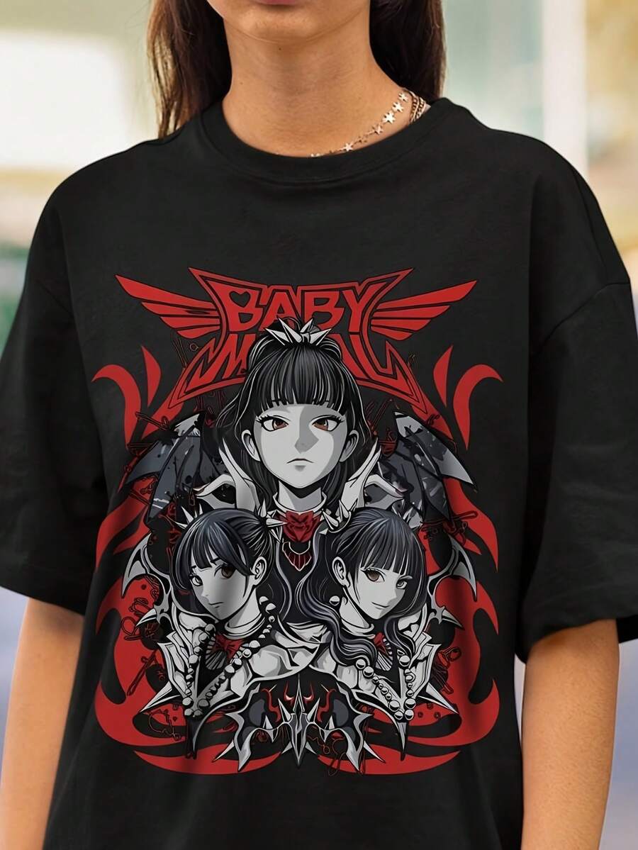 Camiseta de anime interesante |   Estilo estético, camisetas con estampados retro, sudaderas de anime geniales, camisetas de anime de cómics. |   Adecuado para todas las estaciones, cuello redondo, tela ligeramente elástica, corte regular, estampado, unisex para hombres. - Negro - Ver 1