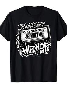 Camiseta Retro Hop Clásica de los 80s-90s - Cuello Redondo, Manga Corta, Estampado de Grafiti con Diseño de Casete Retro - Camiseta con Temática deúsica Nostálgica, Adecuada para el Estilo Retro de los 80s-90s y Uso Diario, Camiseta de Verano - Negro - Ver 7