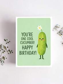 1pc "You're One Cool Cucumber" Funny Birthday Card With Envelope, Cute Vegetable Pun Greeting For Boyfriend Girlfriend Friends, Suitable For Birthdays & Celebrations, Blank Inside - A - View 9