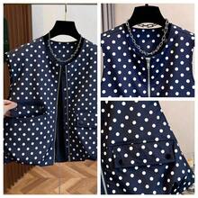 Chaleco corto sin mangas para mujer, blusa sin mangas con lunares y cuello redondo minimalista, diseño de dobladillo con volantes romántico, forrada, blusa versátil para primavera y verano - Multicolor - Ver 7