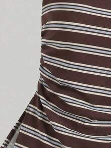 Top bandeau ajustado minimalista casual de mujer, bajo asimétrico, estampado de lunares, conjunto de verano - Multicolor 6 - Ver 4