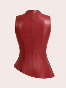 Camiseta ajustada con pliegues y estampado a cuadros para mujer, adecuada para uso diario, trabajo y viajes en verano - Color caoba - Ver 3