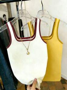Mejor vendido top de mujer ajustado de cuello redondo con contraste de color - Multicolor 2 - Ver 1