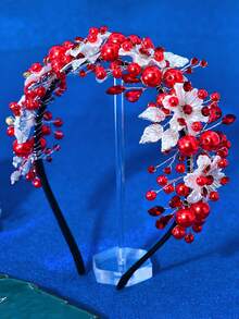 1pc Fashion Elegant Pearl Rhinestone Flower Bridal Headpiece Accessory, Suitable For Wedding Party Runway Stage Performance Women Hair Accessory Graduation Gift - Silver - View 13