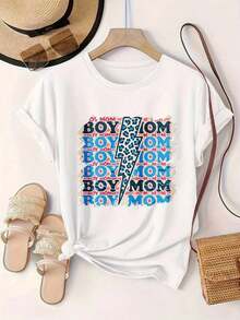 Women's Casual Short-Sleeve T-Shirt - "Boy Mom" Design With Lightning Bolt And Colorful Text, Round Neck, Summer Top, Machine Washable, Ladies' T-Shirts, Casual Wear, Modern Style, Comfortable Fit

Black - 白色 - 查看 2