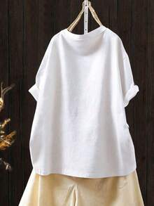 Camiseta  de talla grande con estampado de margaritas, blanca, adecuada para la vuelta al cole, el Día del Maestro, sesiones de fotografía, deportes y uso casual, para el hogar y la oficina, transpirable y cómoda. - Blanco - Ver 2
