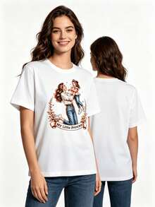 Tops para mujer de algodón casual y linda para mujer con estampado de Mi Pequeña Princesa, manga corta regular, cuello redondo, perfecta para vacaciones en la playa y uso diario informal. un regalo maravilloso para amigas, familiares o madres. El hermoso patrón floral perfecto para una madre hermosa. - Blanco - Ver 5