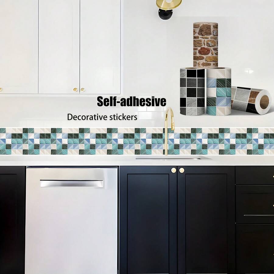 1 Roll Plaid Baseboard Wall Sticker, Self-Adhesive Wall Border Trim, Removable Wallpaper Border, 196.85 Inches Long, Decorative Trim For TV Background, Door Frame, Home Decor, Fashionable Art Style - Border Sticker - View 1