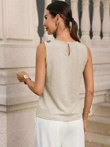 Blusa de satén sin mangas con pliegues para mujer - Albaricoque - Ver 2