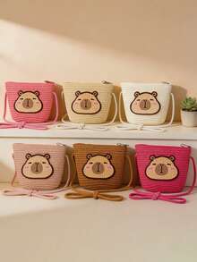 [Tamaño mini] Serie de bolsos de paja Kappabal para niñas, disponible en 6 colores, versátil para uso diario y vacacional, bolso cruzado accesorio fresco - Multicolor - Ver 1