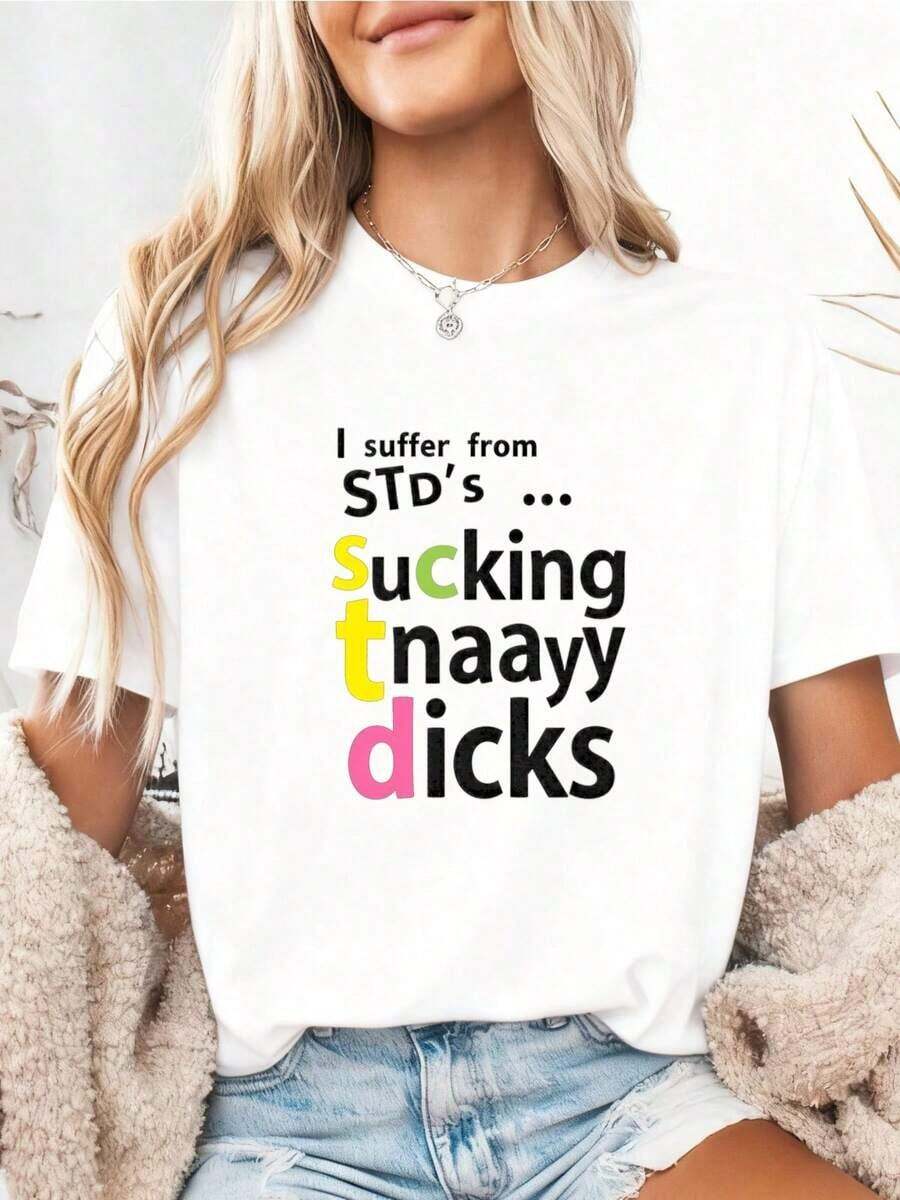 Camiseta "Sufro de ETS: Chupando Demasiadas Penes", Camiseta Divertida, Sudadera con PTSD, Humor Adulto, Ofensiva, Humillante, Inapropiada, Playera - Blanco - Ver 1