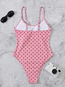 Women's Polka Dot Spaghetti Strap One-Piece Swimsuit, Suitable For Beach Vacation, Pool Party, Beach Party - Multicolor - View 4