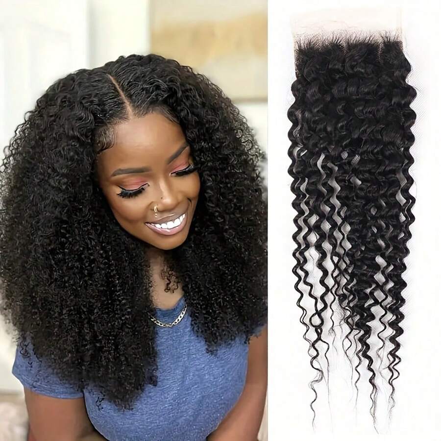 BINF Unprocessed Human Hair Curly 4x4 Lace Closure With Brazilian Curly Transparent Lace And Free Parting Design