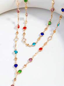 1pc Random Color Oval Metal Chain Y-Shaped Long Necklace, Suitable For Travel, Dates, Parties - Gold - View 3