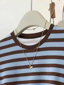 Camiseta de mujer para exteriores, nuevo diseño de verano, a rayas multicolor, blanco, azul marino, ropa para exteriores, camiseta ajustada con cintura fruncida - Multicolor 5 - Ver 4