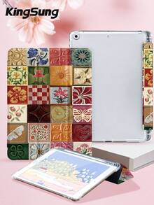 Kingsung Floral Check Pattern Tablet Case, Suitable For IPad Air 8 (M4) 2026 (11-Inch), Air 8 (M4) 2026 (13-Inch), 9.7/10.2/10.5/10.9/12.9/Pro 11, 10th Generation Air 8 (M4) 2026 (11/13-Inch), Also Suitable For Galaxy Tab S6 Lite 10.4-Inch. Suitable For Kindle Paperwhite 12th Generation 2024, Kindle 11th Generation 2022 Anti-Drop Protection, Smart Stand/Automatic Wake-Up/Sleep Function. - Multicolor - View 4