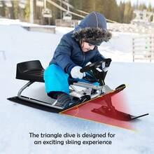 Snow Racer S, Ski S Slider Board With Steering Wheel, Twin Brakes, Retractable Pull Rope, For  Age 6 & Up, Holds Two Children Or A Teenager - Reinforced Version-gray - View 6