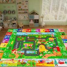 1pc Letter & Number Printed Green Seasonal Children's Play Mat, Featuring Playful Exploration, Suitable For Children's Room Decor, Cartoon Numeral Mat, Playful Exploration Style Children's Room Track Game Mat, High-Quality Velvet Children's Area Rug, Soft Playroom Mat - Multicolor - View 2