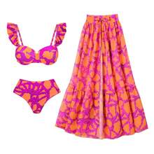 2026 New Bikini With Ruffle Trim, Tie Straps, Printed High-Waisted Two-Piece Swimsuit And Umbrella Skirt Set - High-waisted Ruffle Suit - View 6