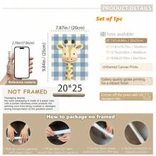 1件帆布壁畫，兒童房裝飾畫，水彩動物主題兒童房壁畫，藍色格子背景搭配可愛大象、長頸鹿和獅子圖案，兒童房裝飾，可直接掛牆的裝裱藝術品，適合男孩臥室、兒童房、遊戲室藝廊牆、閱讀區 - 彩色 - 查看 24