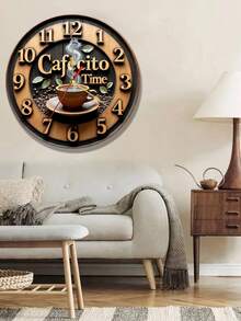 2D Flat Coffee Theme Silent Wall Clock| Wooden Frame Quartz Design, Coffee Cup And Bean Art, Suitable For Kitchen, Living Room, Bedroom, Gift Decoration, Battery Operated(AA Batteries Not Included)- Suitable For 36 Scenarios And 26 Festivals, 2D Flat - Multicolor - View 2