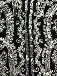 SUPGIR 女士圆领喇叭袖亮片拼接修身亚麻晚礼服 - 黑色 - 查看 8