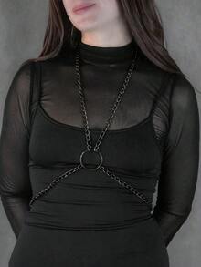 1件女士银色性感身体链，哥特风格腰链，带流苏装饰，适合日常佩戴、音乐节、万圣节派对和服装搭配。 - 灰色 - 查看 2