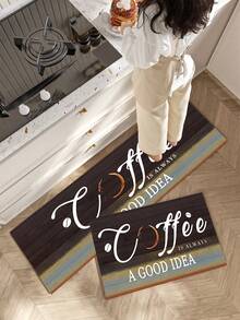 1/2 Pieces Farm Kitchen Carpet Set, Coffee Style Theme Decorative Kitchen Carpet, Non-Slip Absorbent Washable Floor Mat, Family Indoor Carpet. - Multicolor - View 3