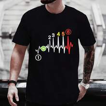 Casual T-Shirt, Short-Sleeved T-Shirt 1N23456, Motorcycle Gear Shift Heartbeat Print T-Shirts, Clothing, Fashionable T-Shirt - 款式 - 查看 1