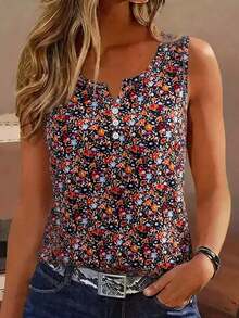 Camiseta de tirantes con estampado de palmeras para mujer - Multicolor 2 - Ver 1