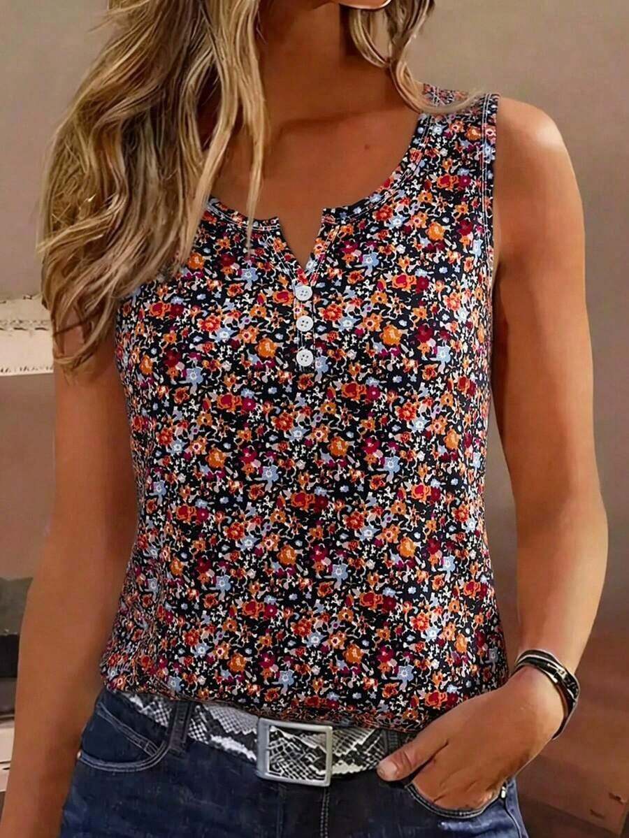Camiseta de tirantes con estampado de palmeras para mujer - Multicolor 2 - Ver 1