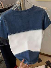 Camiseta casual de mujer con cuello redondo y mangas cortas, con efecto desgastado, versátil para uso diario - Multicolor 6 - Ver 2