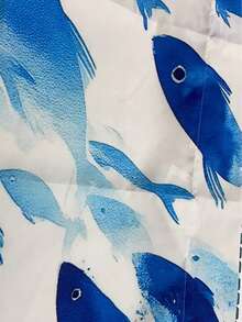 2片装，蓝白相间，水彩鱼群图案，海岸航海风格，100%涤纶面料，杆袋式，两片式，无衬里，90克/平方米，每片宽180厘米，非常适合用作卧室窗帘、客厅窗帘、餐厅窗帘、浴室窗帘、户外窗帘。 - 淺藍色 - 查看 5