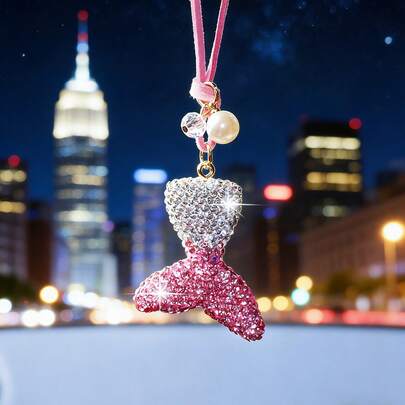 Gradient Mermaid Tail Car Pendant, Light Luxury Pink Rope Car Interior Decoration