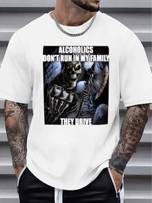 Summer Casual T-Shirt With Graphic "Alcoholics Don't Race In My Family, They Drive" - White, Short Sleeve, Crew Neck, Lightweight And Breathable, Casual Wear| Humorous Graphic T-Shirt| Lightweight T-Shirt - 白色 - 查看 12