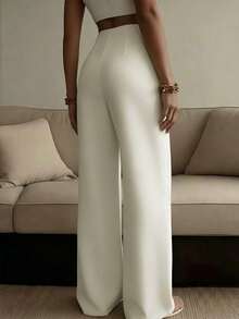 Women's Solid Color Wide Leg Straight Casual Pants, Minimalist Business Versatile Commuter Trousers, Quiet Luxury - White 2 - View 3