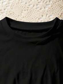 Playera gráfica casual juvenil de manga corta Seventh Squad Cat Version No.7, camiseta de manga corta para niños hecha de algodón puro de 220g, camiseta de algodón ligera, diseño estampado divertido, textura suave adecuada para el uso diario. - Negro - Ver 4