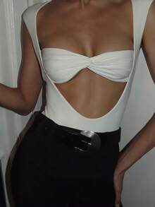 Jumpsuit In A Daring Girl Style, Bandeau Design With Cutouts, Sleeveless Straps, High Elasticity Fabric, Tight And Sexy Cut In Euro-American Style. - White - View 7